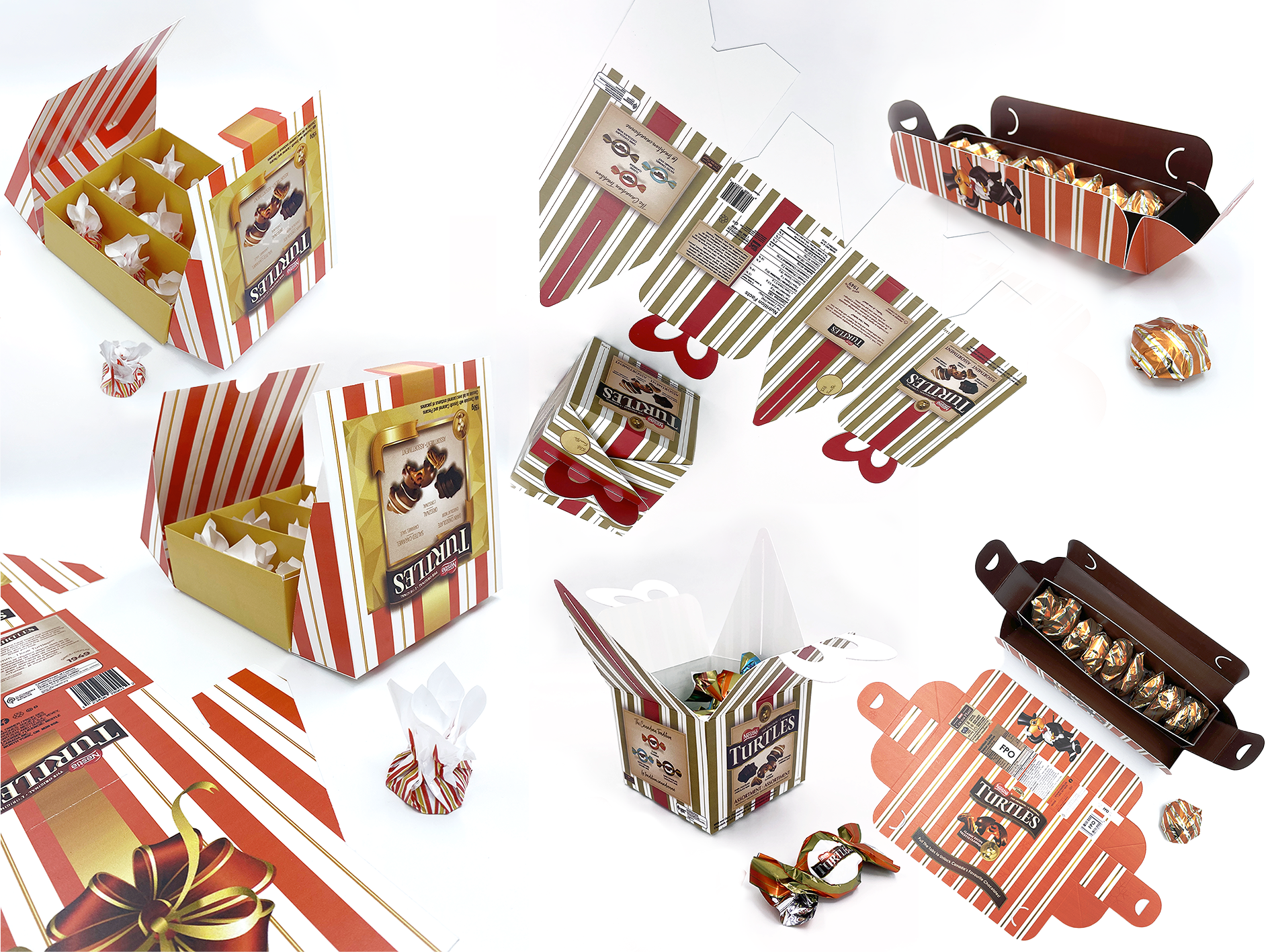 
                A collage of the finalists from the in-house Nestle competition, showcasing the students 
                concepts for primary and secondary holiday chocolate packaging.